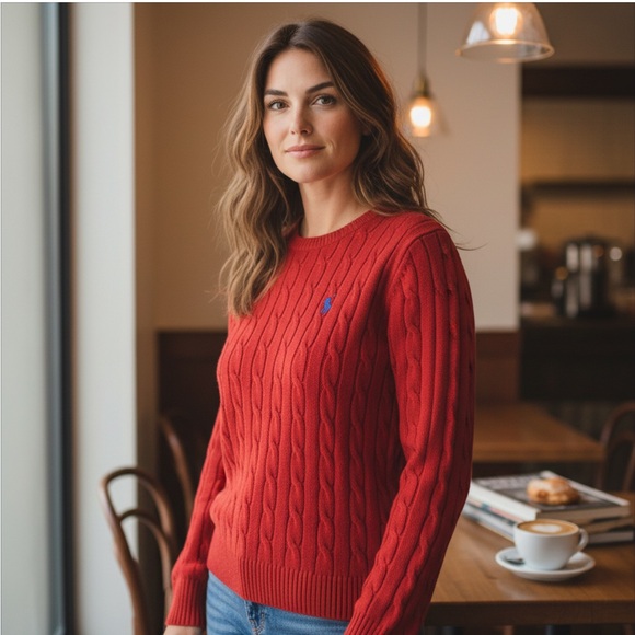Ralph Lauren Classic Women’s Cable-Knit Pullover Crewneck Sweater Vibrant Red, L - Picture 2 of 15